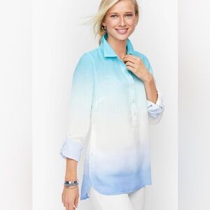 Talbots 100% Linen Dip Dyed Button Front Shirt size Large Petite